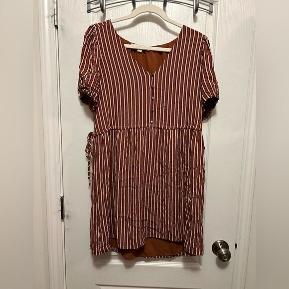 Loft striped dress with side ties boho Women’s size 4 V-neck - Picture 8 of 16